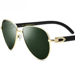 10102 Buffalo Horn Polarized Sunglasses, Full Frame Wrap-Around UV400 Pilot Sun Glasses, Retro Vintage for Men Women 411220