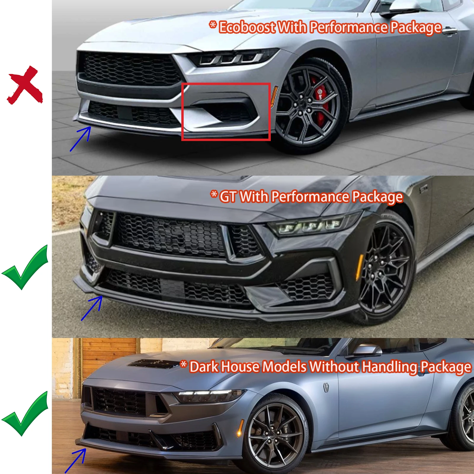For Ford Mustang S650 2024-2025 Front Bumper Lip Car Accessories Glossy Black Carbon Fiber Painted Matte Black Body Kit Spolier