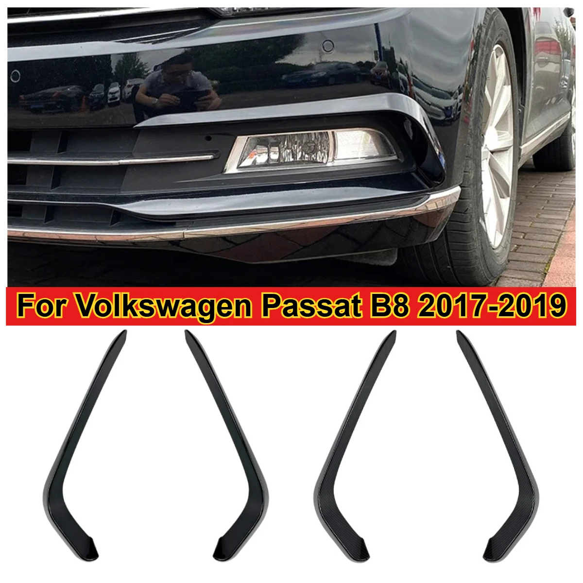 

Glossy Black Carbon Look Car Front Bumper Splitter Side Spoiler Air Vent Wind Knife Body Kits For Volkswagen Passat B8 2017-2019