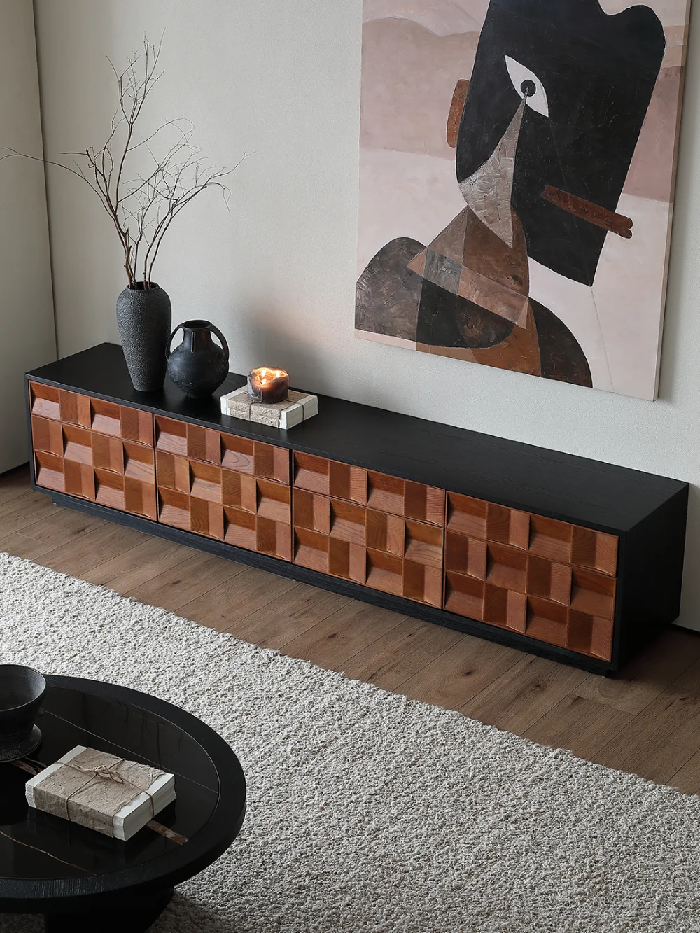 

SX Средневековый шкаф для телевизора из массива дерева, черный французский ретро новый шкаф от пола до потолка для гостиной, домашний дизайнерский напольный шкаф