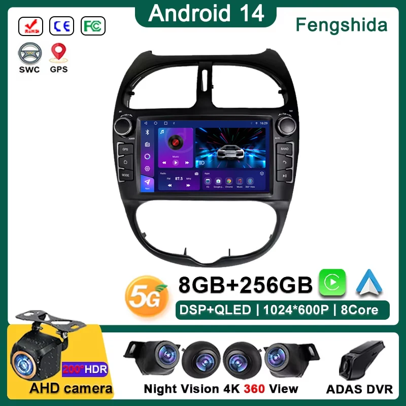 

Android 14 Radio For Peugeot 206 206CC 206SW Radio 2000 ~ 2016 GPS Navigation Touch Screen Stereo Head Unit Multimedia Player 5G