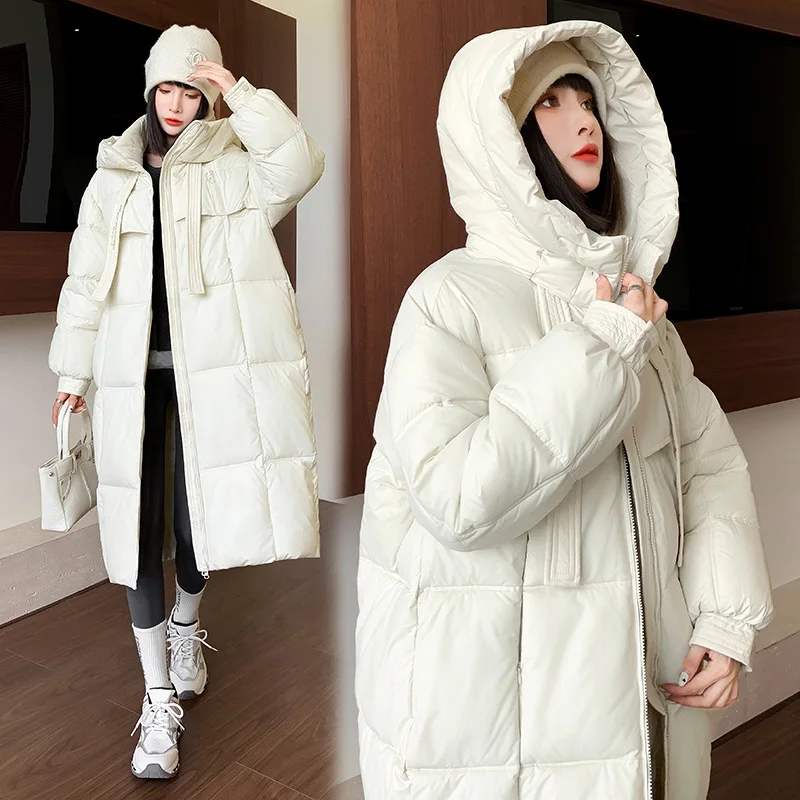 Women Long Parkas Coats Hooded Overcoats Solid Long Sleeves Zipper Thick Loose Oversize Office Lady Casual Autumn Winter 2025
