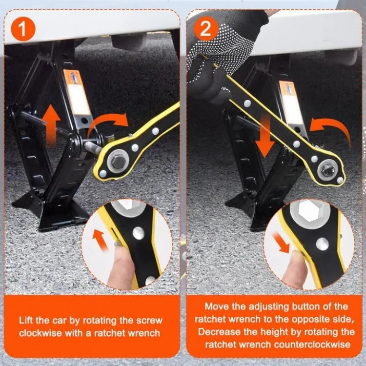 مجموعة جاك السيارة مقص جاك للسيارة 2 طن (4409 رطل) مجموعة أدوات جاك الإطارات مجموعة أدوات طوارئ السيارة العالمية مع مفتاح ربط العروة لتغيير الإطارات #6