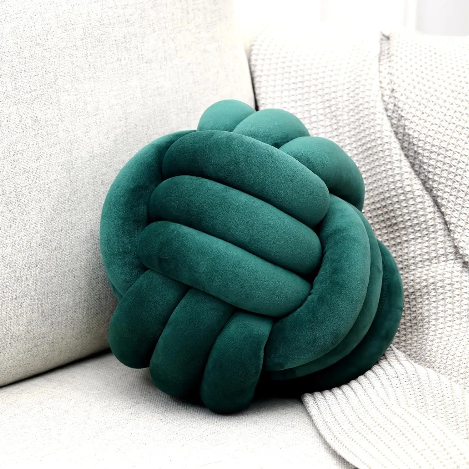 Handmade Velvet Knotted Ball Shaped Pillow Big Round Cushion for Chair Sofa Aesthetic Home Decor Christmas Green 방석