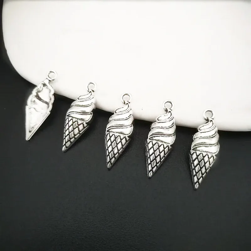 15Pcs/lot Vintage Silver Alloy Ice Cream Charms Pendant DIY Findings 8x25mm