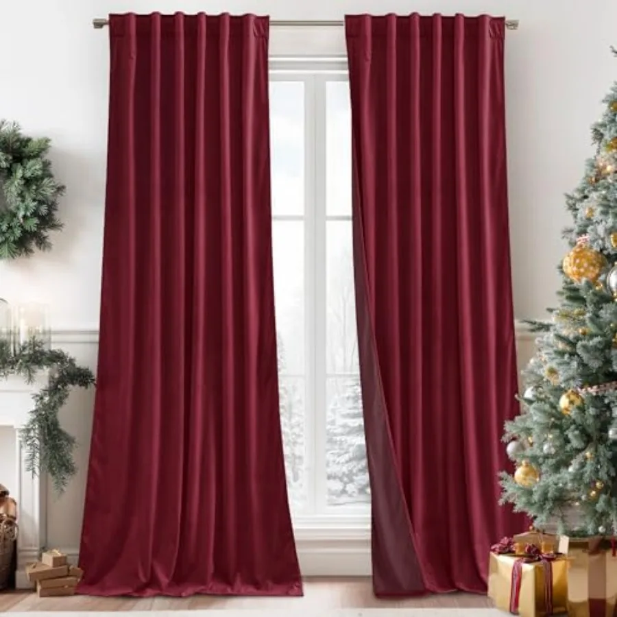 

Red Velvet Curtains for Christmas Decor Soft Luxury Backdrops for Studio Theater Back Tab Design for Bedroom Living Room 52" W