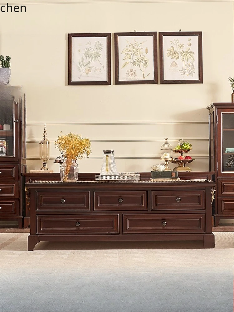 

LXC retro solid wood coffee table living room simple square storage side table coffee table