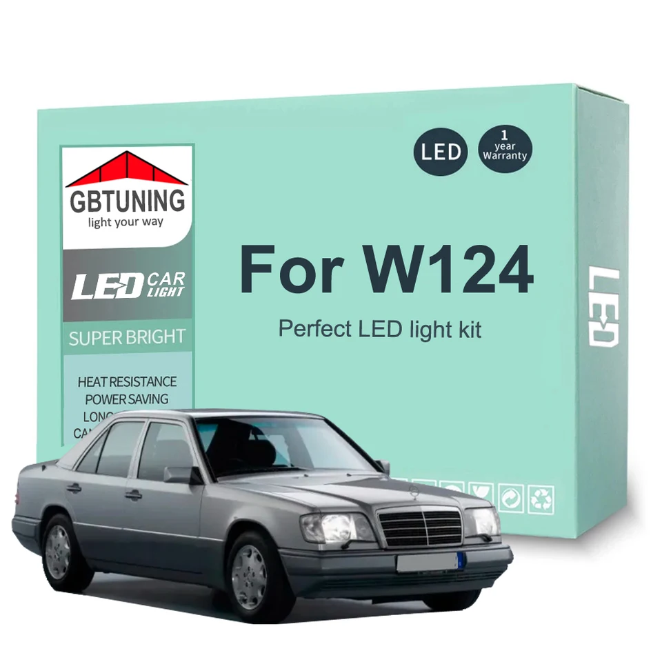 GLOFE 13-Piece White LED Interior Light Kit For Mercedes W124 1985-1995 – Includes License Plate Lights – 6000K