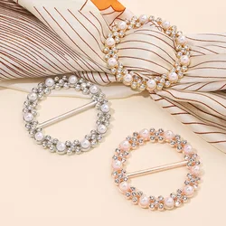 Ring Inlaid with Pearls and Rhinestones Metal Silk Scarf Buckle for Women’s Fashion Versatile Clothing Scarf Decorative Buckle