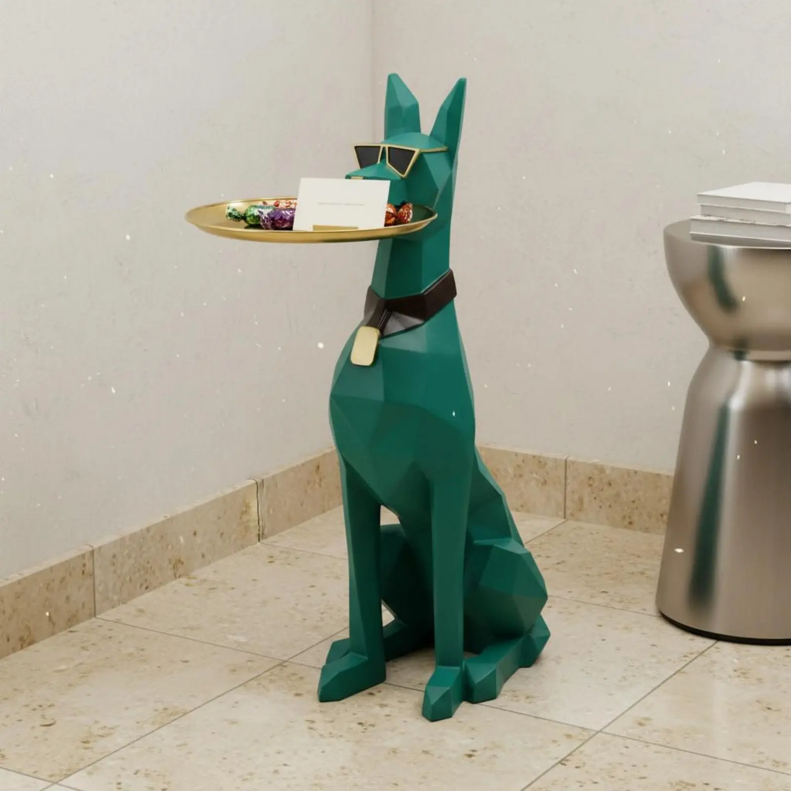 

Doberman Statue Light Luxury Aesthetic Geometric Dog Sculpture Tray Holding Dog Statue Floor Standing House Ornament Resin