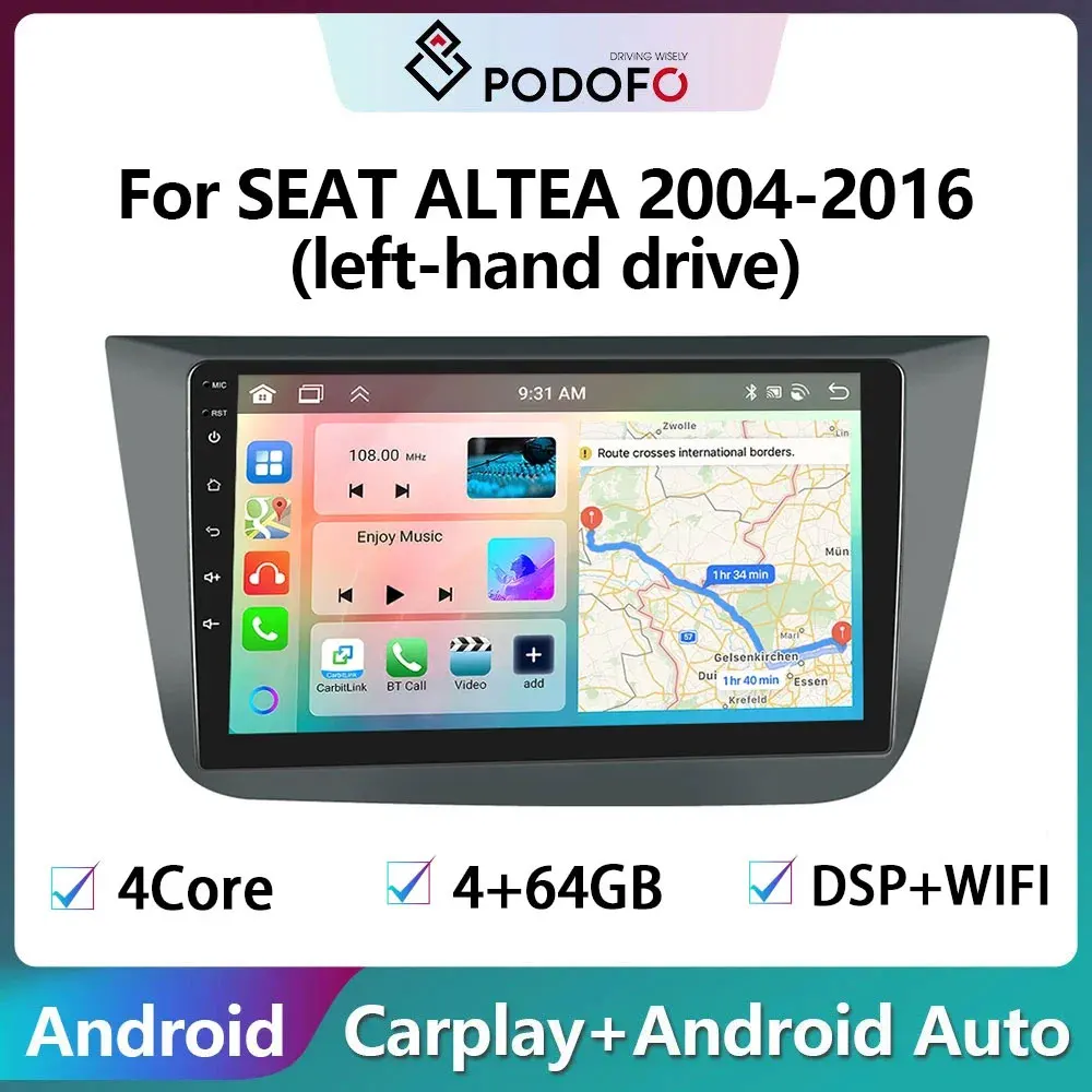 Podofo For SEAT ALTEA 2004-2016 Car Radio Multimedia Video Player Navigation stereo GPS Android No 2din 2 din dvd Auto Stereo