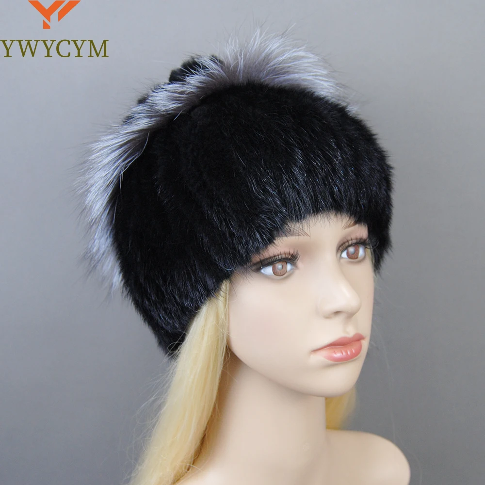 

Fashion Silver Fox Fur Mink Hair Fur Hats For Women Luxury Real Mink Caps Warm In The Winter Female Natural Mink Fur Beanies