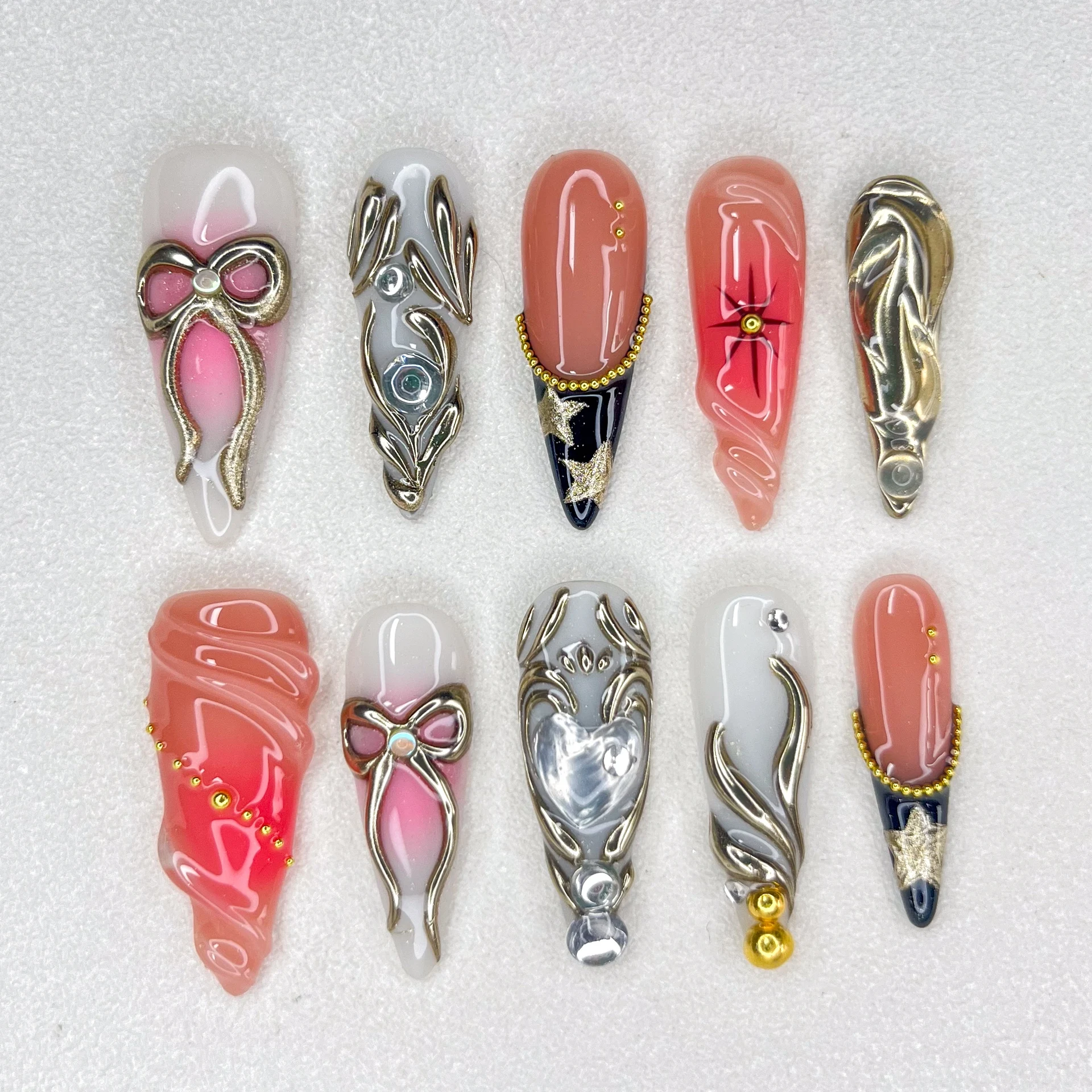 

Новые длинные накладные ногти ручной работы, 3D-мандаринка, индивидуальный дизайн, серия дизайна ногтей, постепенное изменение серии, пресс на ногтях