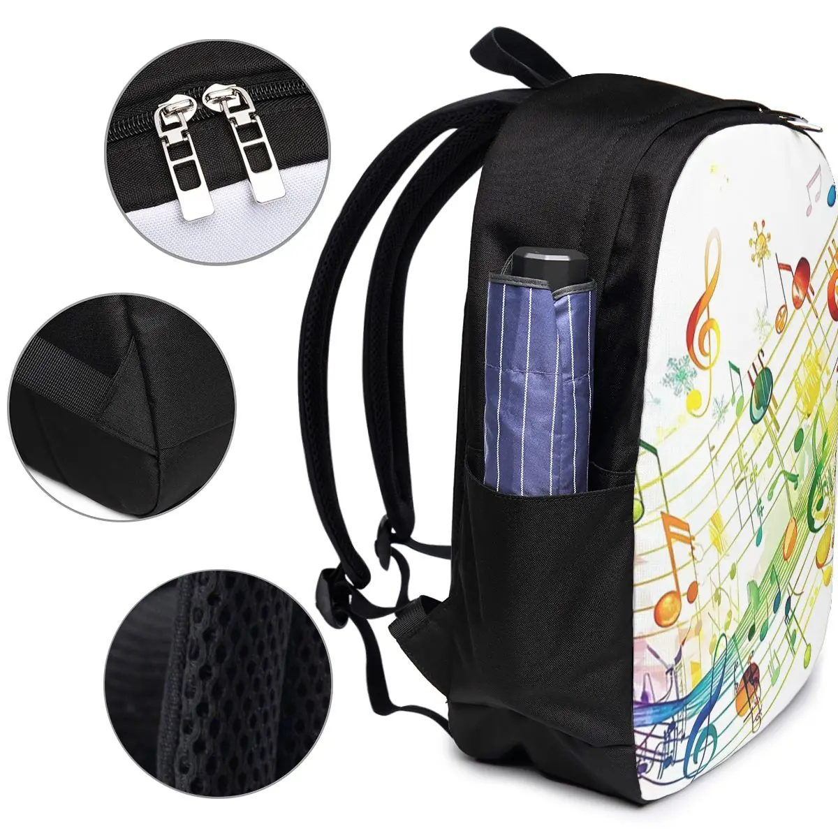 Abstract Piano Keys With Musical Notes Backpack Travel Notebook Bag Computer College Student School Bag Laptop Shoulder Bags view 4