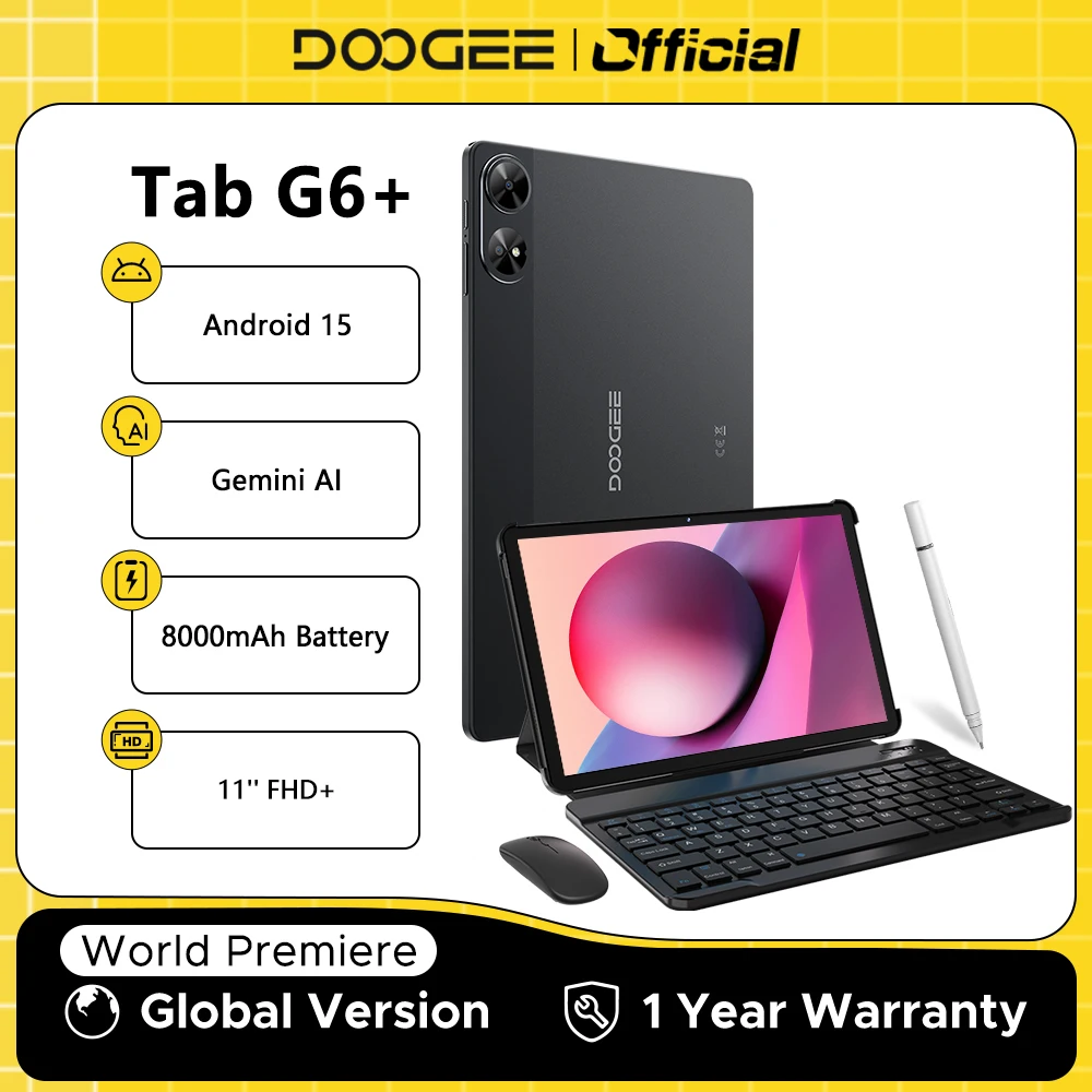 Global Version DOOGEE Tab G6+ Tablet Android 15 Gemini Al 11'' Screen 8GB 256GB Dual Speakers 8000mAh Battery Widevine L1