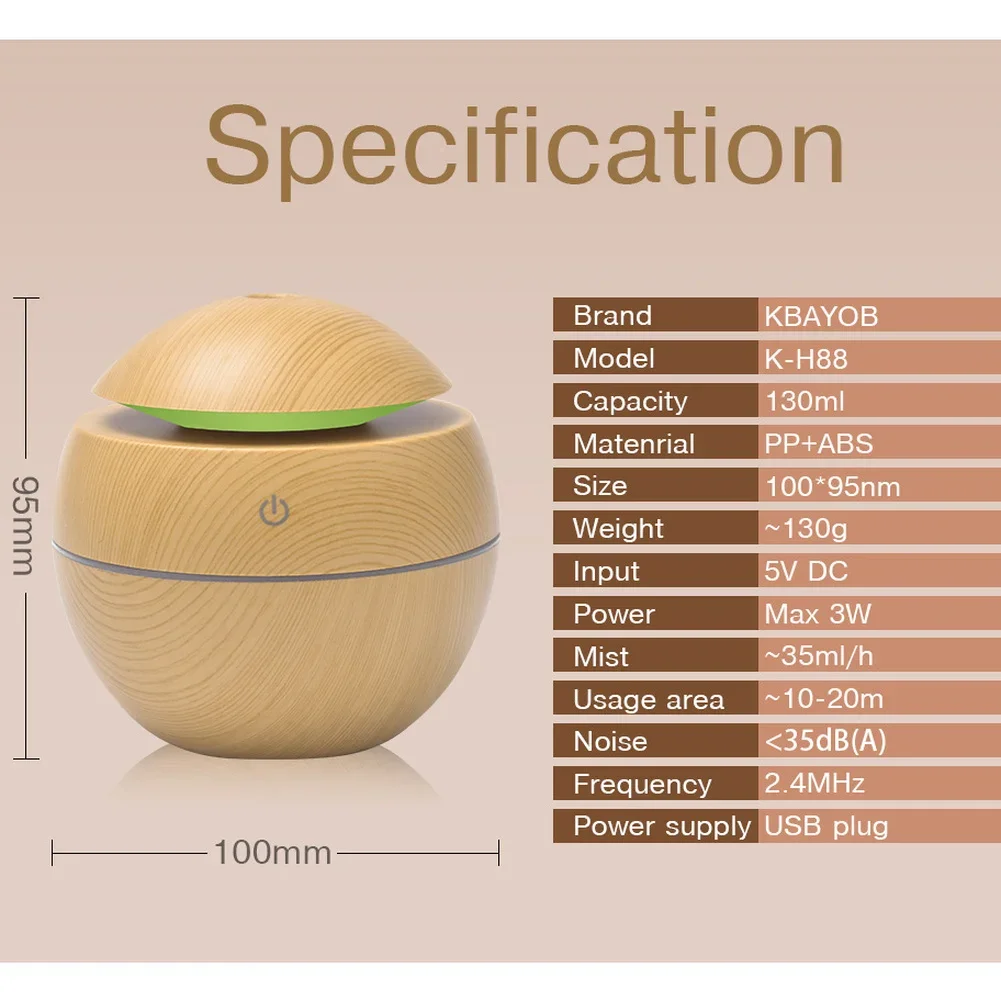 Ароматический диффузор эфирного масла, USB мини-увлажнитель, 130 мл, светодиодный светильник, ароматизатор для спальни, автомобильный увлажнитель, ароматическое масло