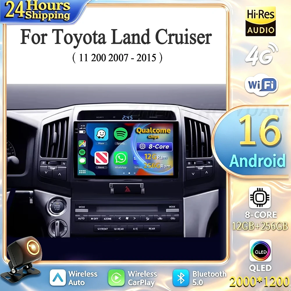For Toyota Land Cruiser 11 200 2007 - 2015 Android 16 Car Radio Multimedia Player Android Auto Carplay Head Unit Navigation GPS