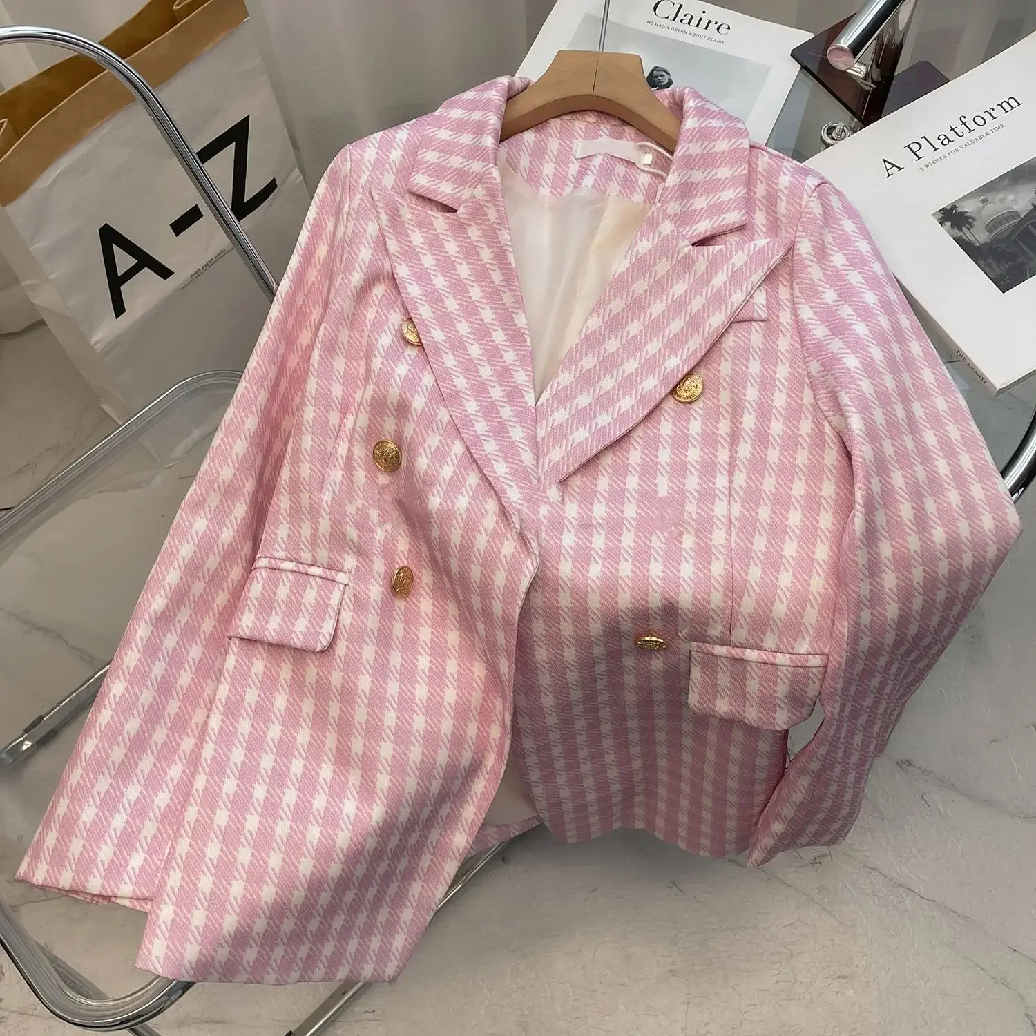 New Arrival Fashion Autumn Kids Jackets for Girls  Double Breasted Coats with Pockets Turndown Collar Plaid Outwears