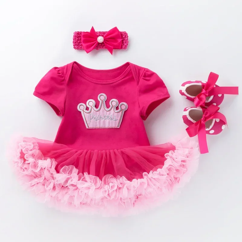 3Pcs Baby Girl Birthday Clothes Newborn One Year Princess Tutu Dress Suit 1st Birthday Party Clothes 2 Years Infant Romper Dress