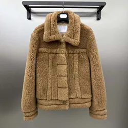 Short Length Coat Winter Women High Quality Real Sheep Wool Turn-Down Collar Clothes Thick Warm Max Single Breasted