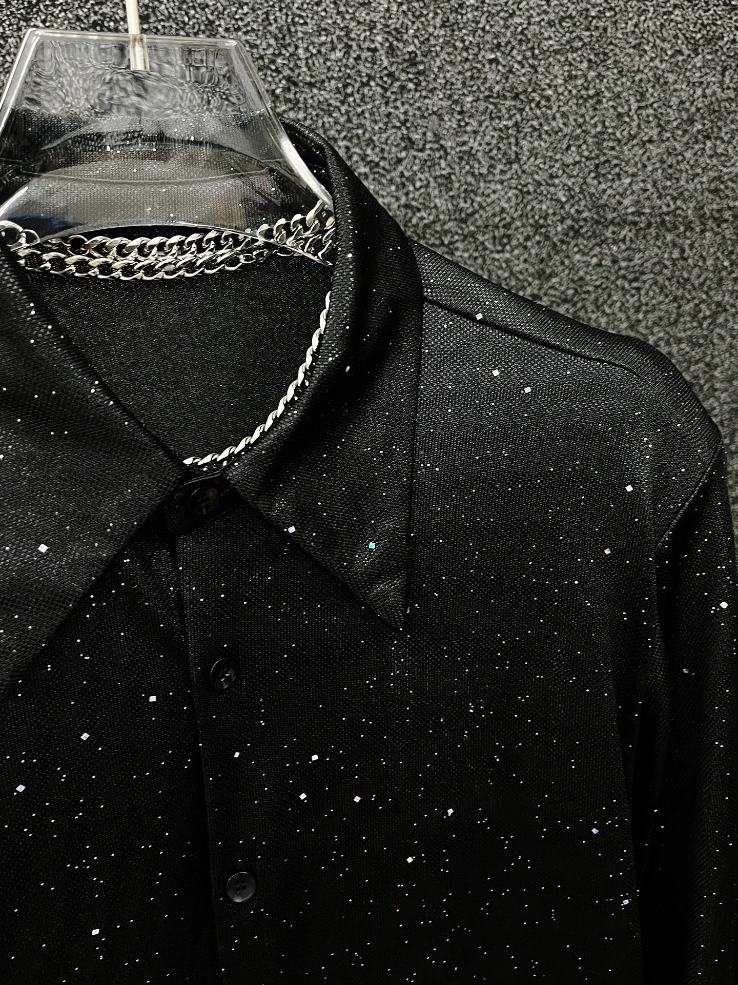 Korean  High-end Heavy Industry Hot Diamond Long-sleeved Shirt Fashionable Trendy Man Handsome Casual Versatile Gypsy Shirt