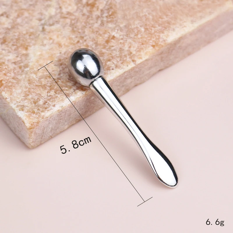 Mini bola de masaje cosmética, espátula en barra, maquillaje de Metal plateado, crema para ojos, cuchara, rodillo, cuchara cosmética