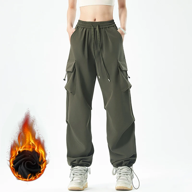 Work pants, women's autumn and winter paratroopers, American loose straight leg casual pants, women's youth wide leg pants