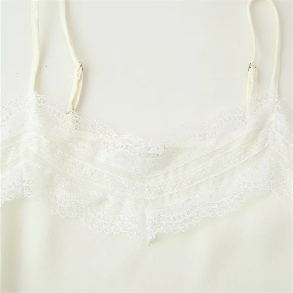 레이스 스플라이싱과 스플릿 슬링이 있는 여성용 새로운 디자인, 여름 스타일, 슬림핏, 솔리드 컬러, 민소매, 섹시한 슬링 탑