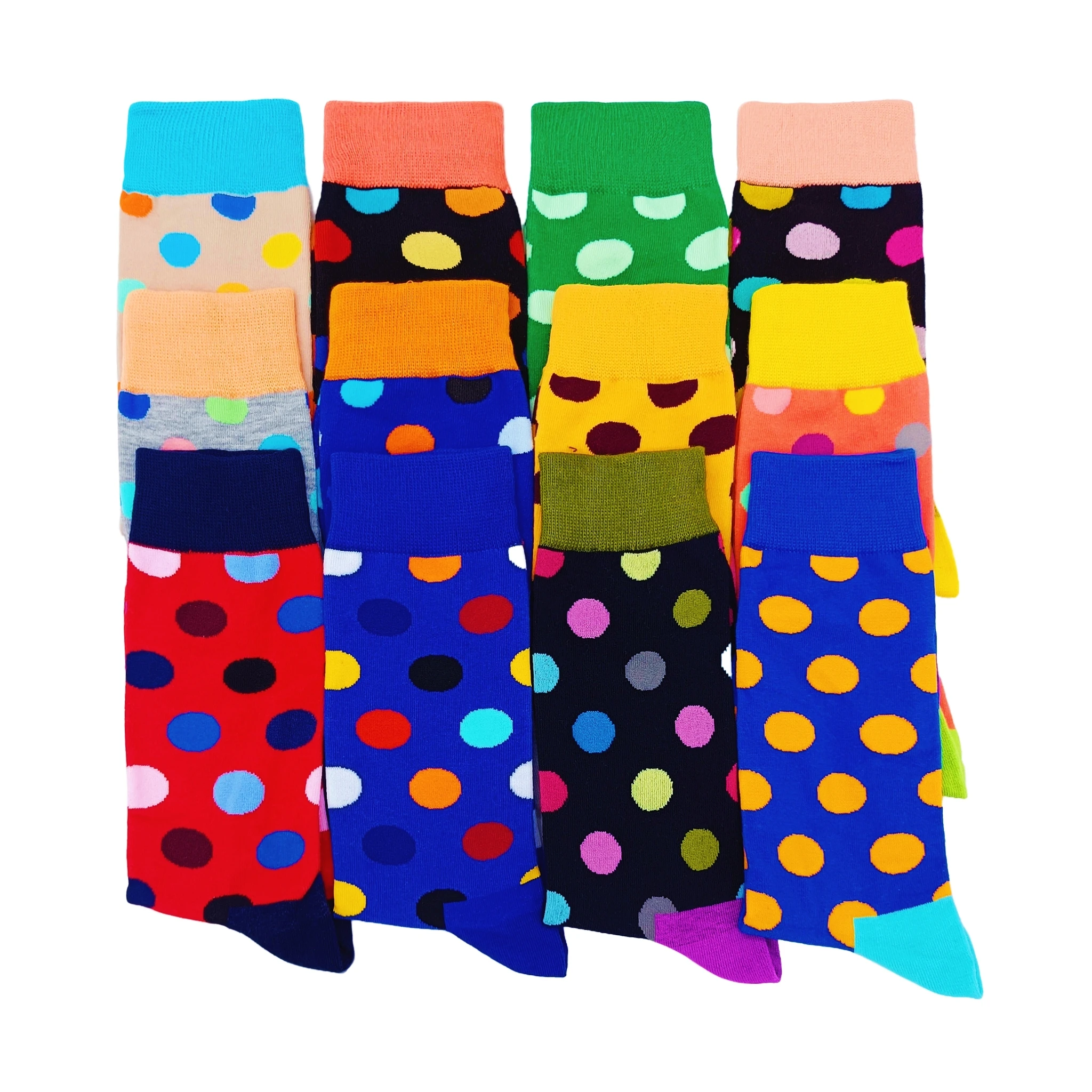 12 pairs of spring and autumn dopamine colorful polka dot mid-calf socks