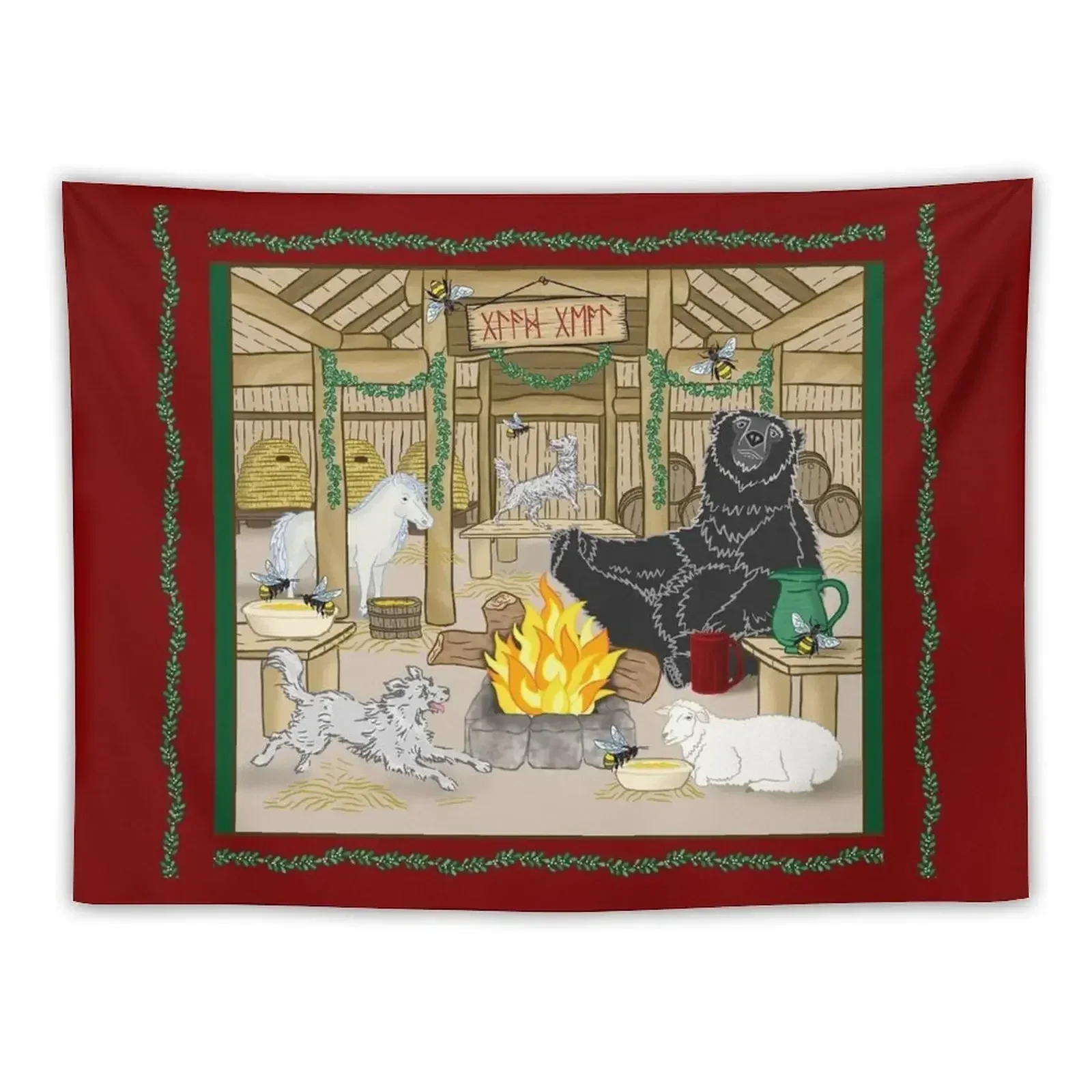

Yule House (Red) Tapestry Decoration Home Cute Room Decor Home Decor Aesthetic Tapestry