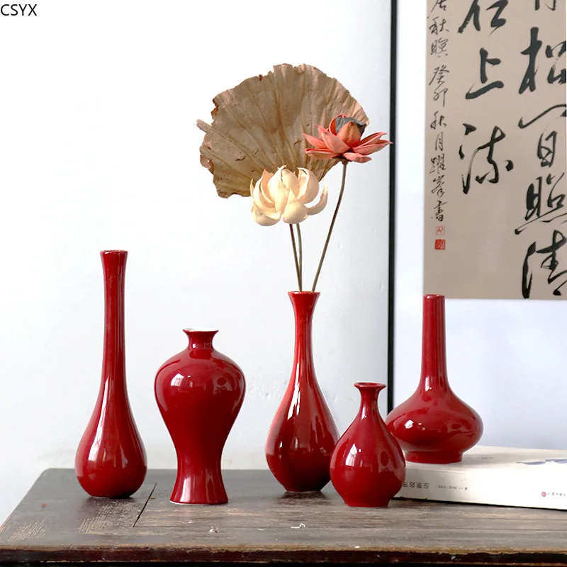 Red Ceramic Vintage Small Vase Festive Wedding Housewarming New Year Decor Elegant Home Ornament