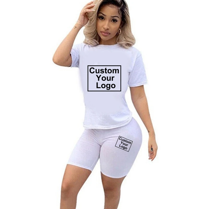 DIY Printed Casual Tracksuit Women Two Piece Set Summer T-Shirts And Shorts sets Solid Color 2 Piece Jogging Suits