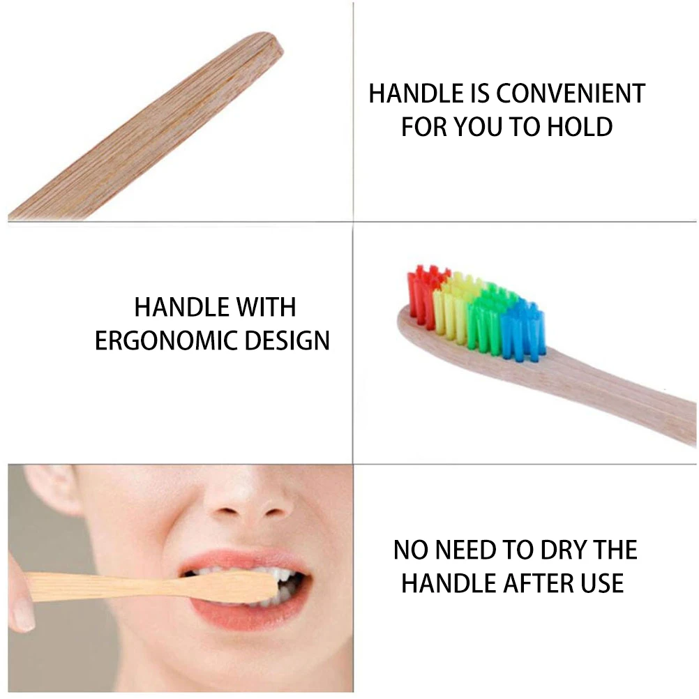 

4pcs Bamboo Toothbrush Soft Bristle Degradable Adults Long Handle Ergonomic Colorful Kids Safe Mouth Care Environmental