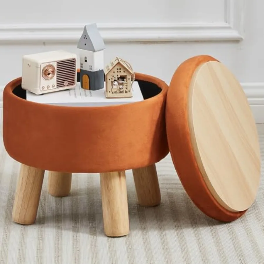 

Small Feet Stool Ottoman with Storage, Velvet Ottoman Feet Rest for Couch, Round Footstool with Storage, Small Ottomans and Foo
