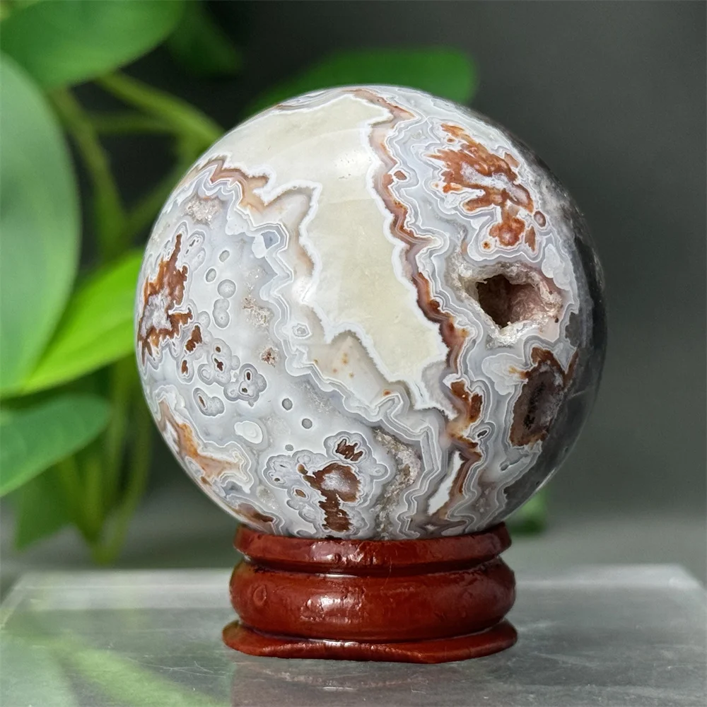 Natural Moxico Agate Ball Healing Energy Meditation Aura Mineral Quartz Ball Divination Altar Home Ornament Gift + Base