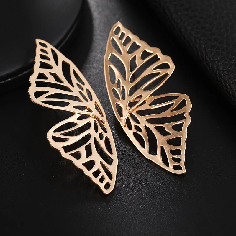 5Colors Hiphop Big Butterfly Stud Earring for Women Metal Angel Wing Pendant Ear Hyperbole Jewelry Valentine's Day Gift