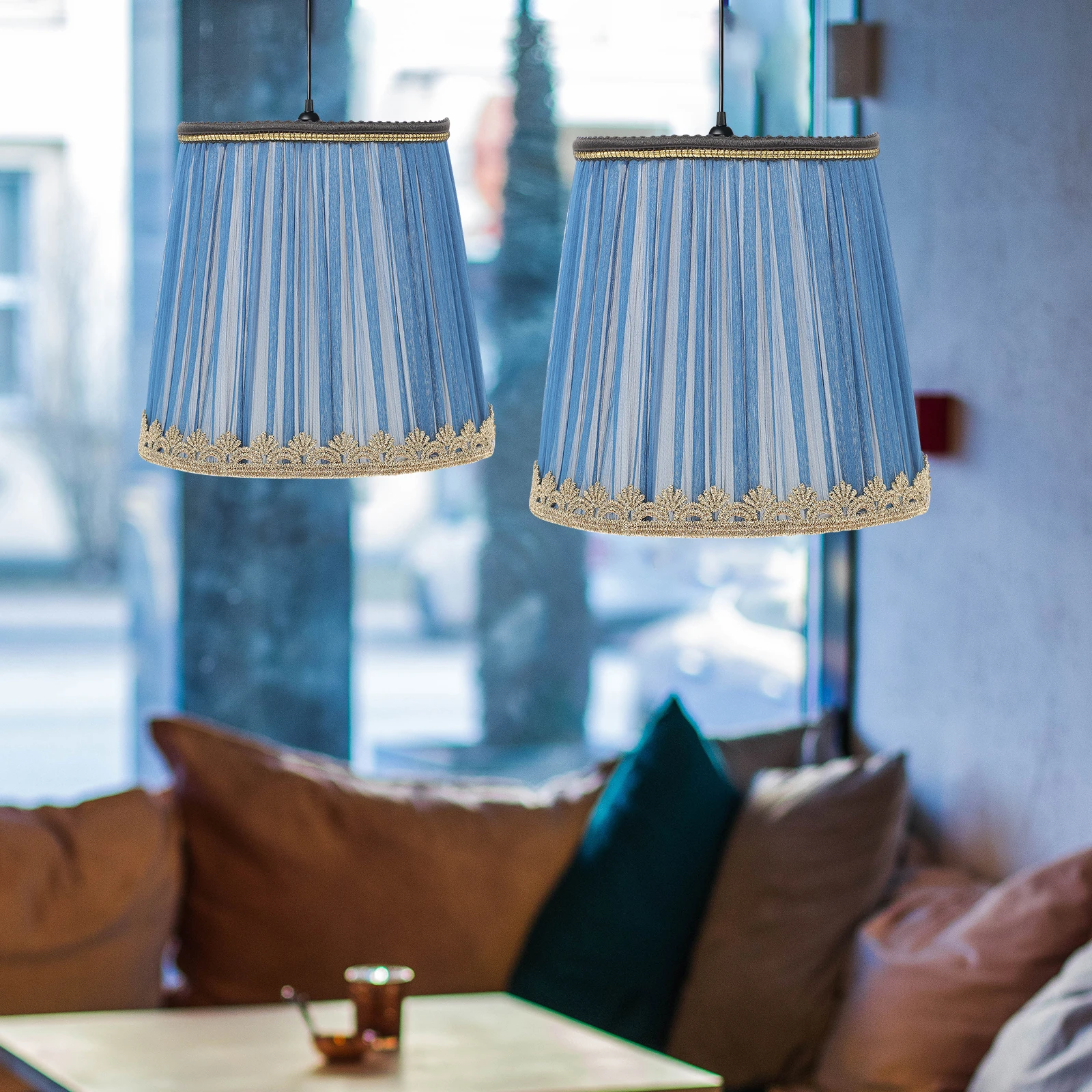 

Fabric Lampshade Decor Blue Baby Room Cloth Cover Chimney Living Bedroom Study Kids Durable Decorative Lamp Lampshade Practical