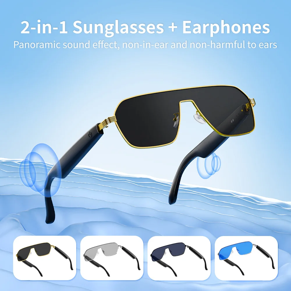 YHA18 New Metal Square One-Piece Lens Smart Sunglasses Driving Sun Protection Driving Glasses Bluetooth Sunglasses Headphones
