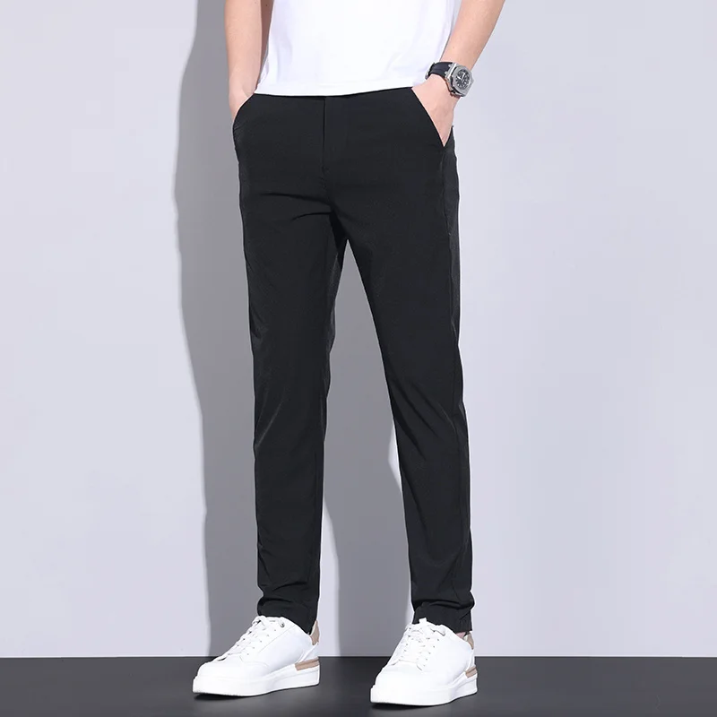 New Classic Style Summer Men Casual Pants Straight Slim Korea Fashion Business Trousers Breathable Ice Silk Fabric Stretch Pants