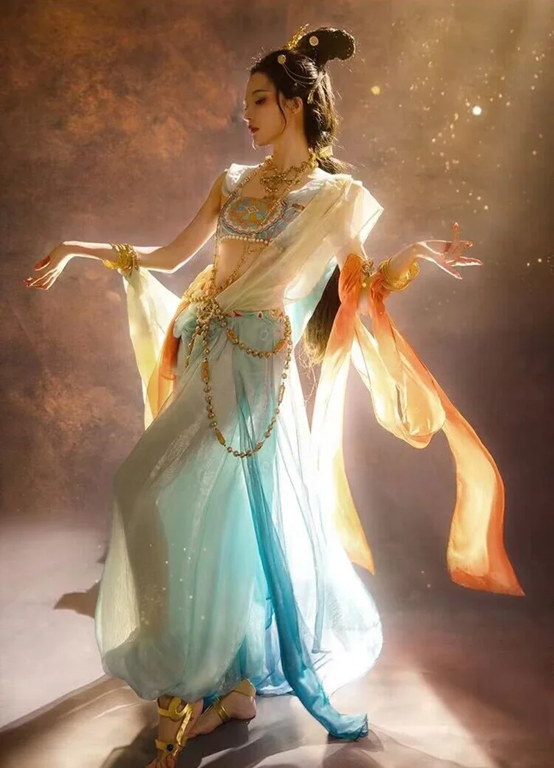 Costumes de cosplay de princesse arabe pour femmes, robe de danse du ventre indienne, ensemble Hanfu bleu, tenue de paupières de fête, festival de grande taille