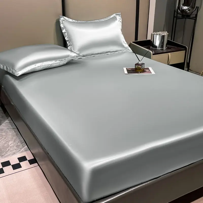 Ice Slik Fitted Sheet luxury Elastic Mattress Cover Couple Queen Summer Slim Double Single Bedspread Full Size（No pillowcase）