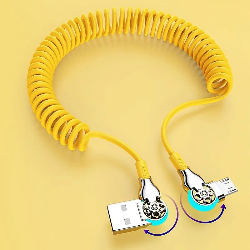 Dual-Head Rotating Mecha Usb Type C Spring Cable Car Charger Fast Charging Cable for Xiaomi Charge Usb C Micro Usb Data Cable image 6