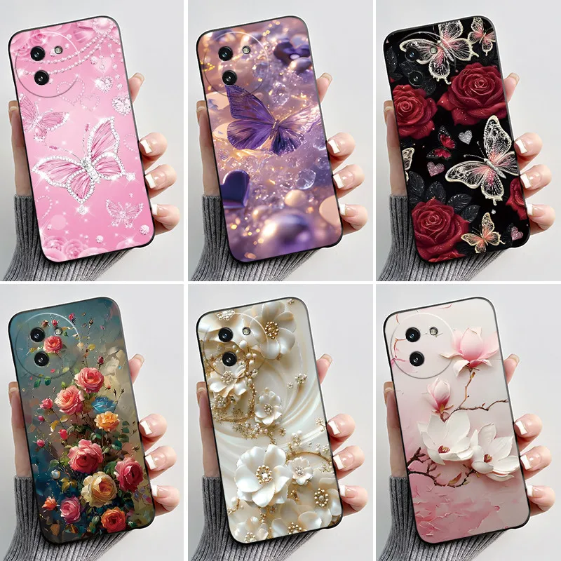 For Doogee Note 59 Note59 Pro 59Pro+ Plus Case Luxury Fashion Butterfly Flower Black Soft Silicone Phone Cover Shockproof Casing