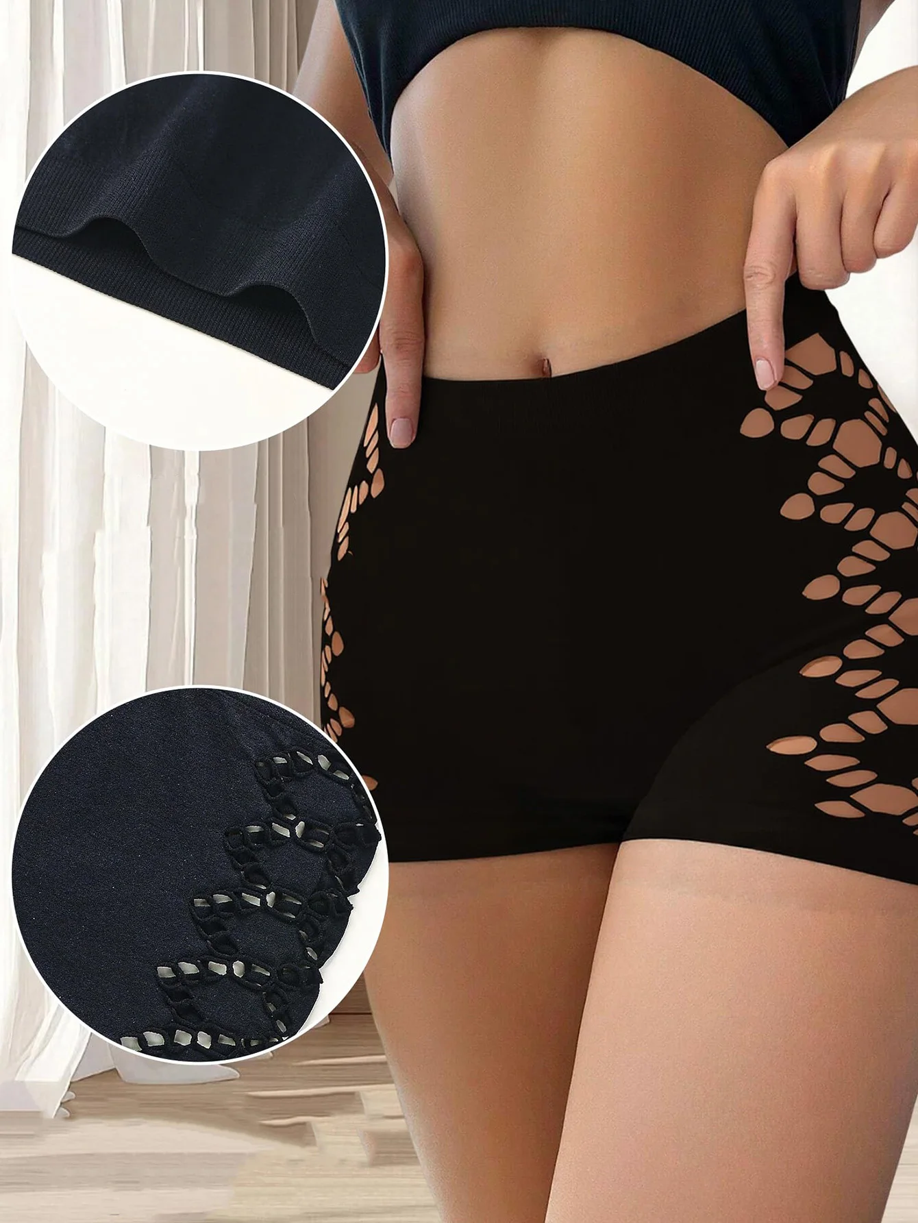 ملابس داخلية نسائية مثيرة مقصوصة متوسطة الارتفاع بويشورت قابلة للتمدد وقابلة للتنفس متقاطعة بدون خياطة