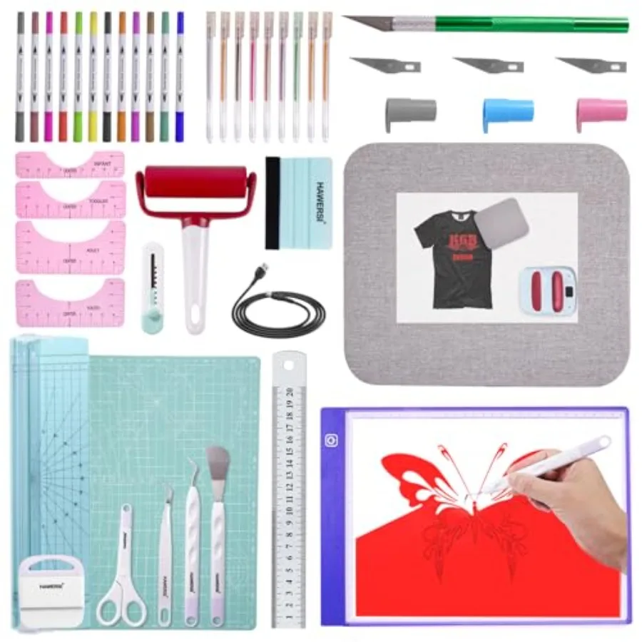 

Набор инструментов из 41 предмета для режущих машин: комплект аксессуаров с инструментом для удаления пленки, для винила, светодиодных планшетов, линейка для футболок 12 дюймов, бумага