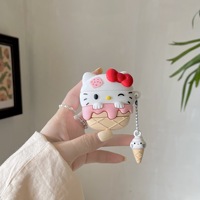 For Airpods Pro 2 Case,Hello Kitty Ice Cream Silicone Shockproof Earphone Cover For Airpods 4 3 2 1 Case Cover With Keychain