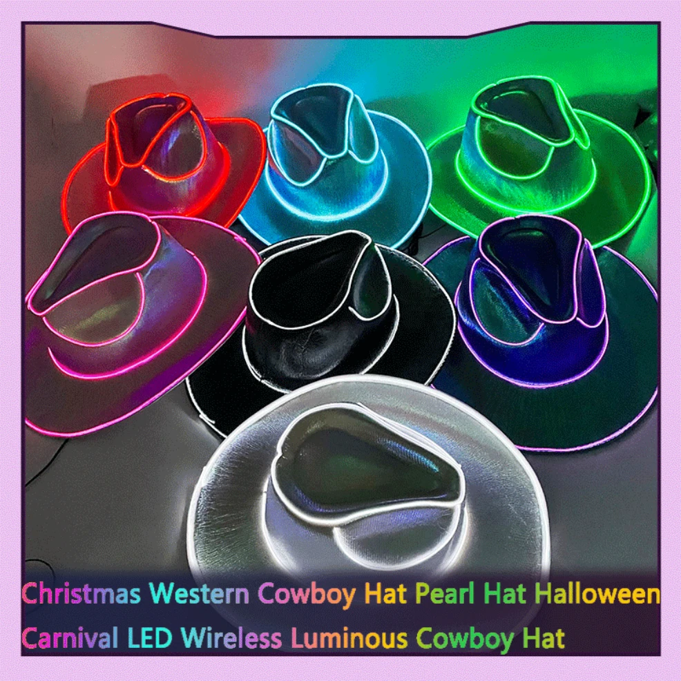 

LED Wireless Luminous Western Cowboy Hat – Colorful, Sparkling & Pearl-Decorated for Sports, Entertainment, Christmas, Halloween