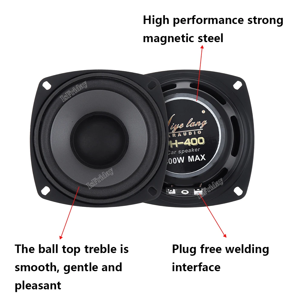 1 PC 4 Inch 400W 2-Way Car HiFi Coaxial Speaker Vehicle Door Auto Audio Music Stereo Subwoofer Full Range Frequency Speakers