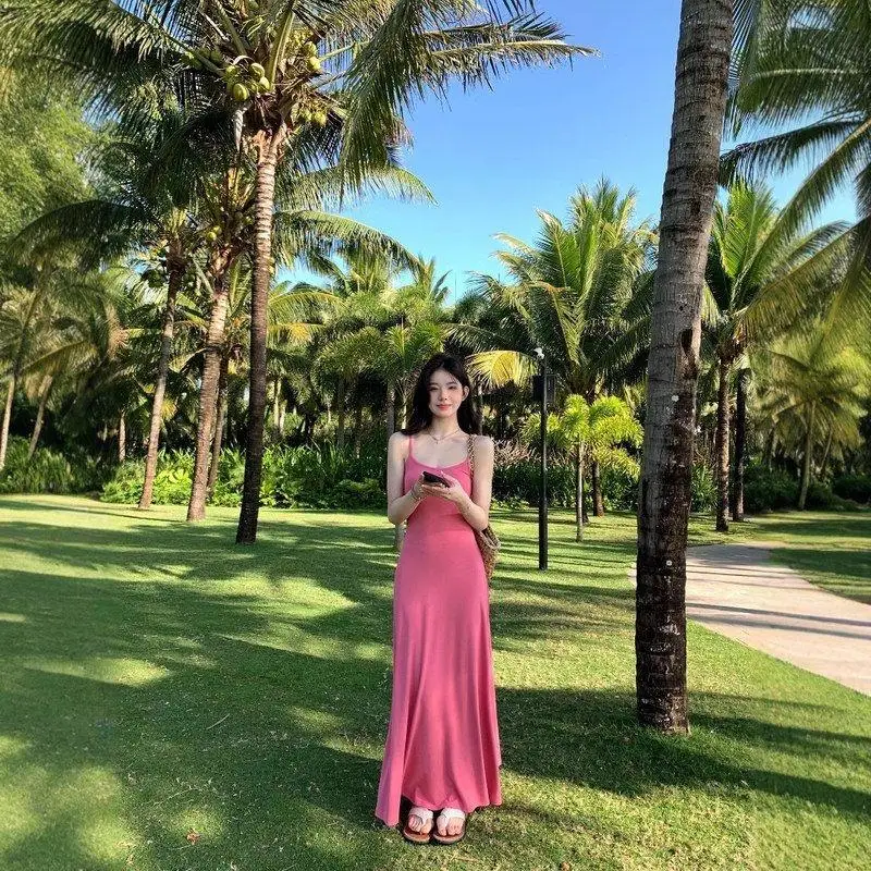 

Sexy Kardaian Sle Women's Spring Summer Strap Long Dr Slimming Holiday Pure Desire Spicy A-Line Skirt High Waist Polye...