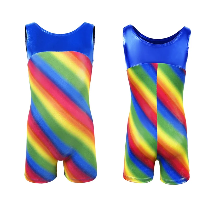 Hete Verkoop Nieuwe Komende Hoge Kwaliteit Spandex Kids Meisjes Kinderen Regenboog Mouwloze Ritmische Gymnastiek Dragen Unitards